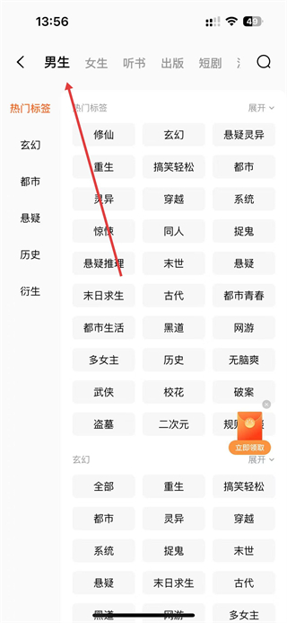番茄免费小说 分类筛选功能