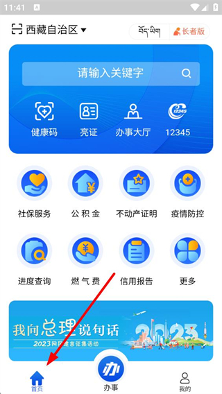 西藏政务服务网 健康码入口 操作界面